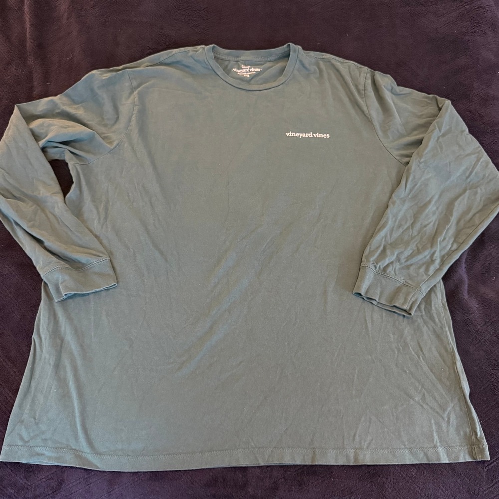 Vineyard Vines‎ Mens XXL Green Long Sleeve Whale Grid Graphic T-Shirt Cotton